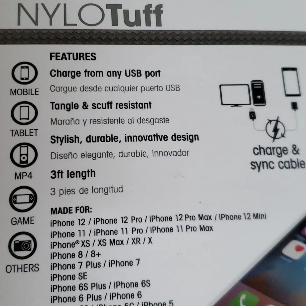 CHARGEWORX iPhone-iPad-iPod Lighting connector Nylotuff Charger 3ft